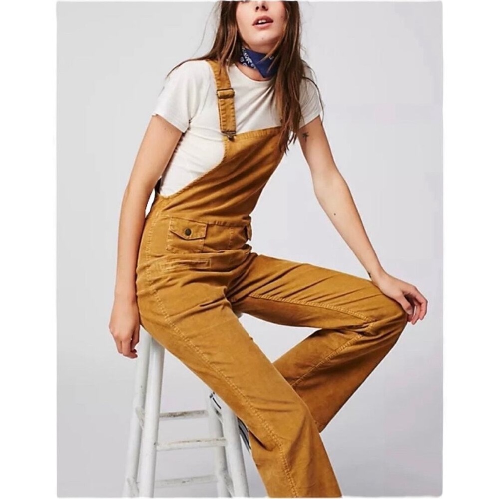 Free People Overalls Movin’ Away Corduroy Honey Mustard Camel 24
